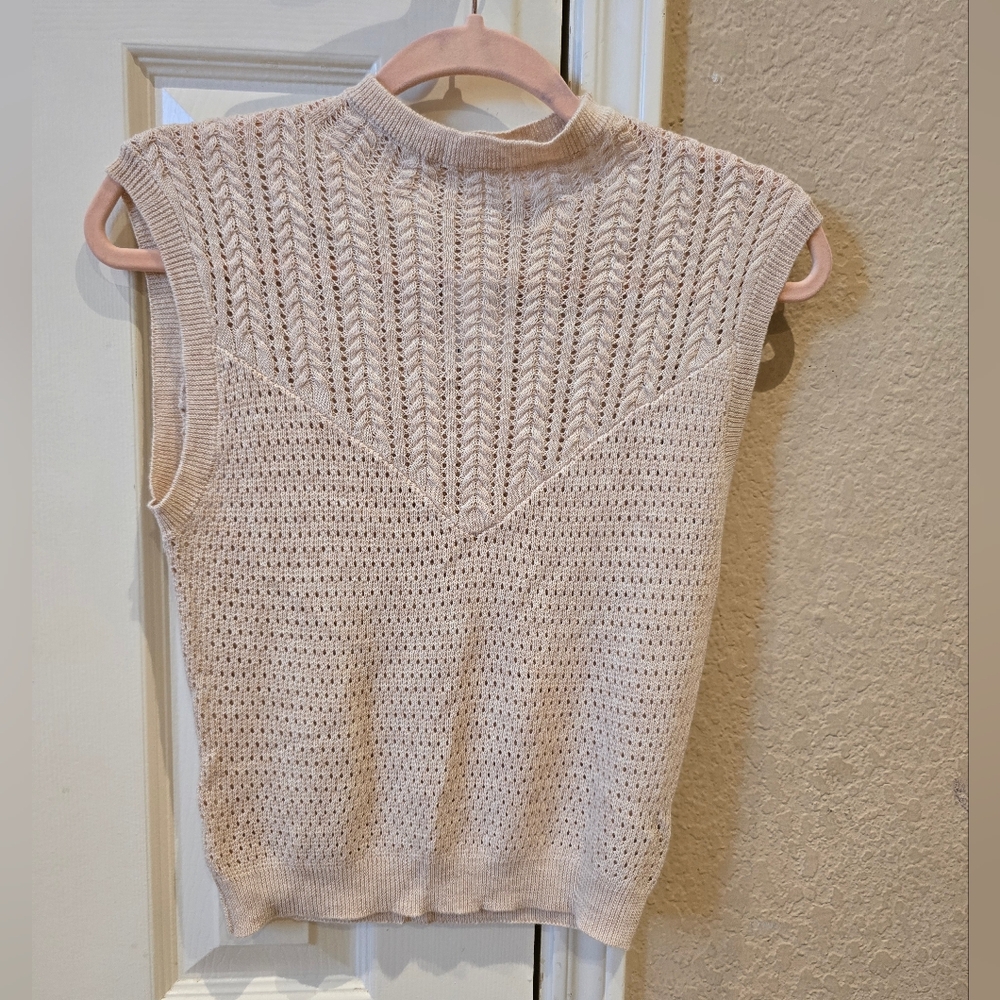 NWT Free People Heather Oatmeal  Modern Cable Knit Mock Neck Vest Small
